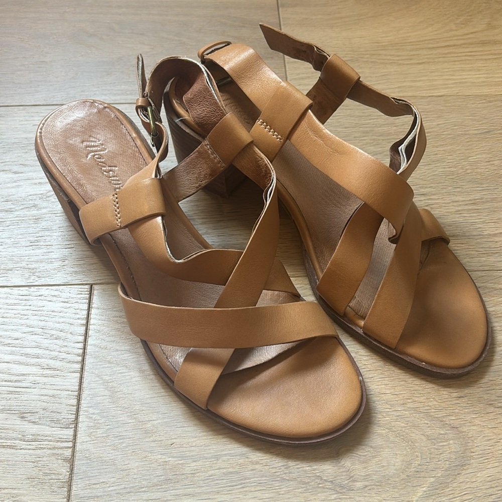 Madewell Criss Cross Heeled Sandals Size 7 Tan